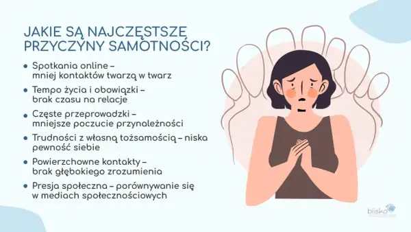 Smutna postać otoczona cieniami, symbolizująca samotność w tłumie. Obraz przedstawia przyczyny poczucia osamotnienia.
